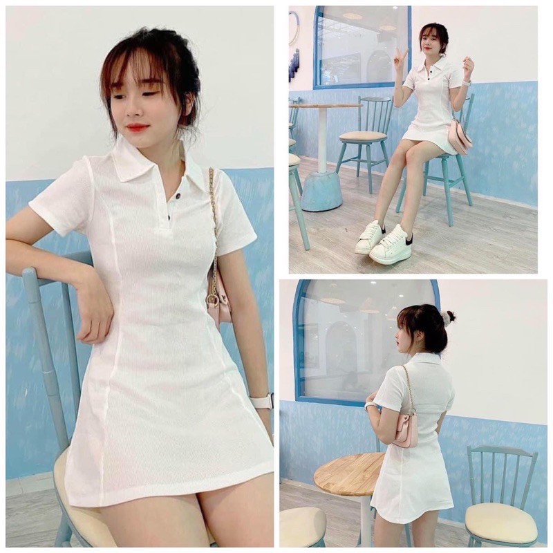 Đầm polo đen cổ viền trắng | BigBuy360 - bigbuy360.vn