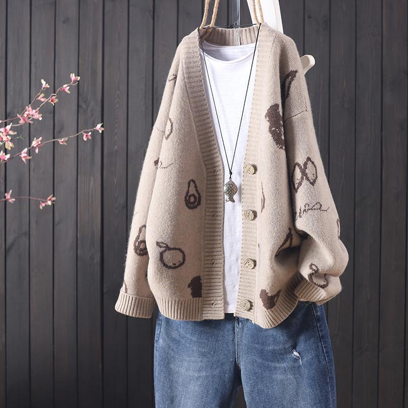 Áo khoác cardigan dệt kim dáng rộng thêu họa tiết retro mới dành cho nữ