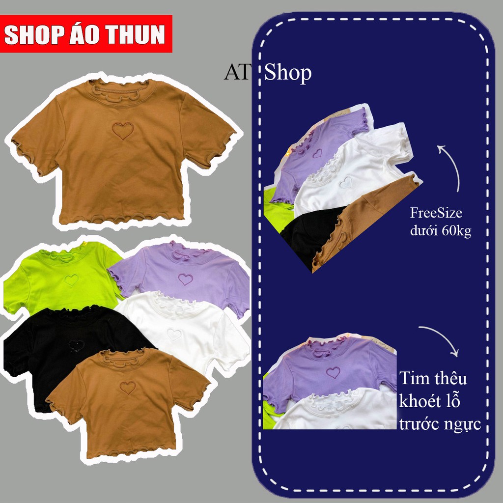 (PC001) áO Thun Croptop Nữ hở Tim thêu viền bao Hot