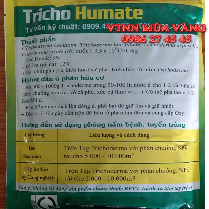 Thuốc trừ bệnh vi sinh nấm Trichoderma Tricho Humate  Đặc trị tuyến trùng và thối rể gói lớn 1kg