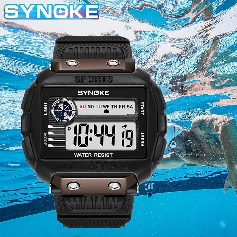Đồng hồ nam SYNOKE Big Dial Digital 50M Đồng hồ điện tử phát sáng chống nước Đồng hồ thể thao