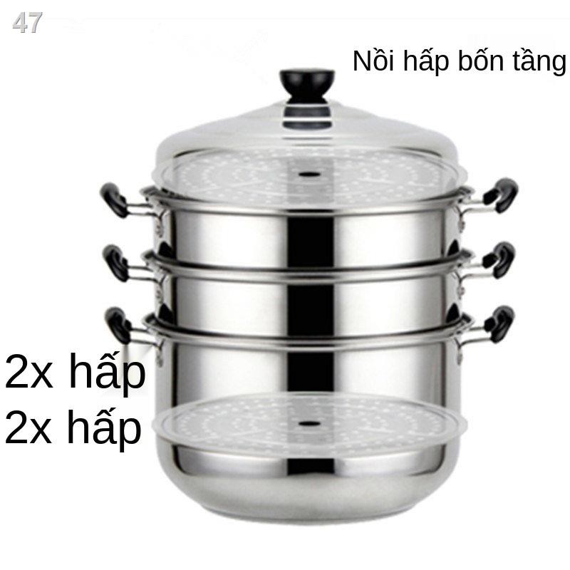 YTủ hấp inox dày 34cm ba lớp 5 Double 4 Layer Steamer Stock Pot Nồi lớn Bếp từ gas