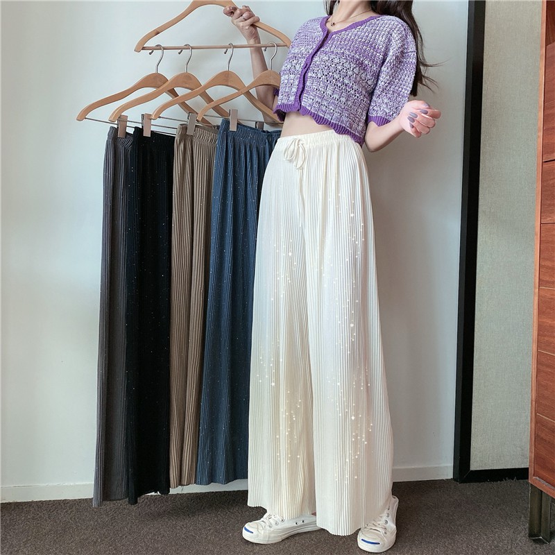Quần dài lưng cao ống rộng hợp thời trang phong cách Hàn Quốc cho nữ | BigBuy360 - bigbuy360.vn