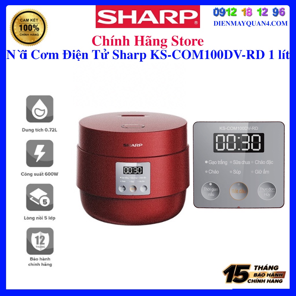 [Sharp COM100DV] Nồi Cơm Điện Tử Sharp KS-COM100DV-WH, Sharp KS-COM100DV-RD 1.0 Lít