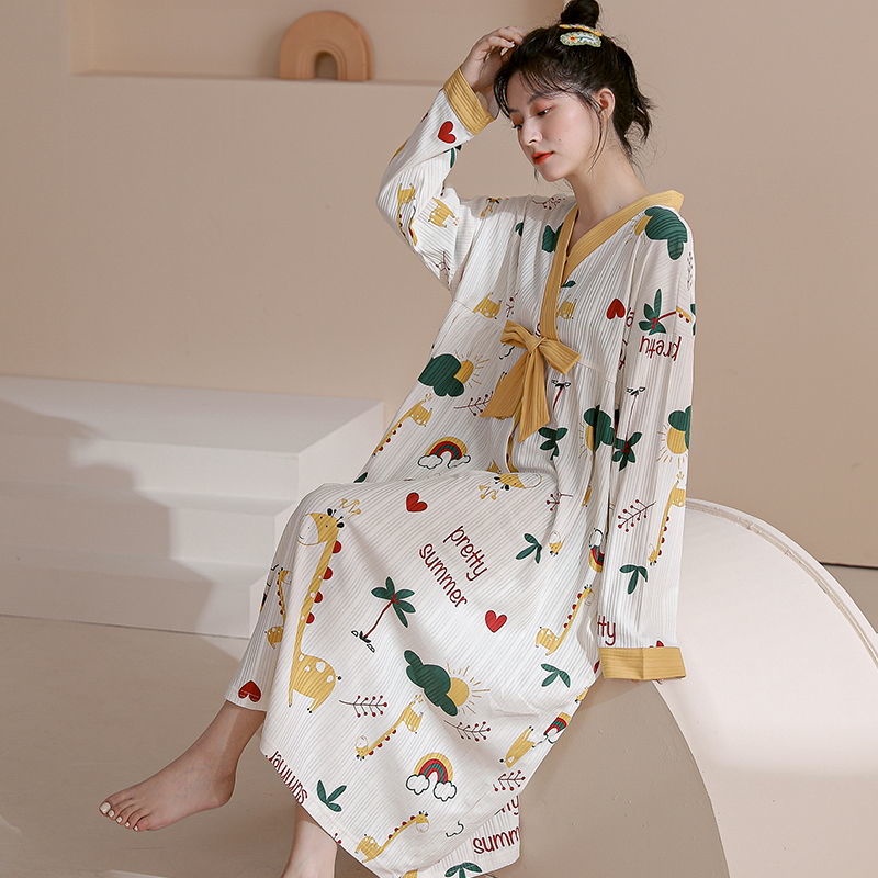 Đầm Ngủ Cotton Tay Dài Phong Cách Cung Điện Thời Trang Xuân Thu 2021 Cho Nữ