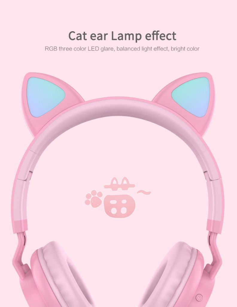 Tai Nghe Bluetooth 5.0 Không Dây Hình Tai Mèo Có Đèn Led Kèm Mic Cho Máy Tính / Điện Thoại