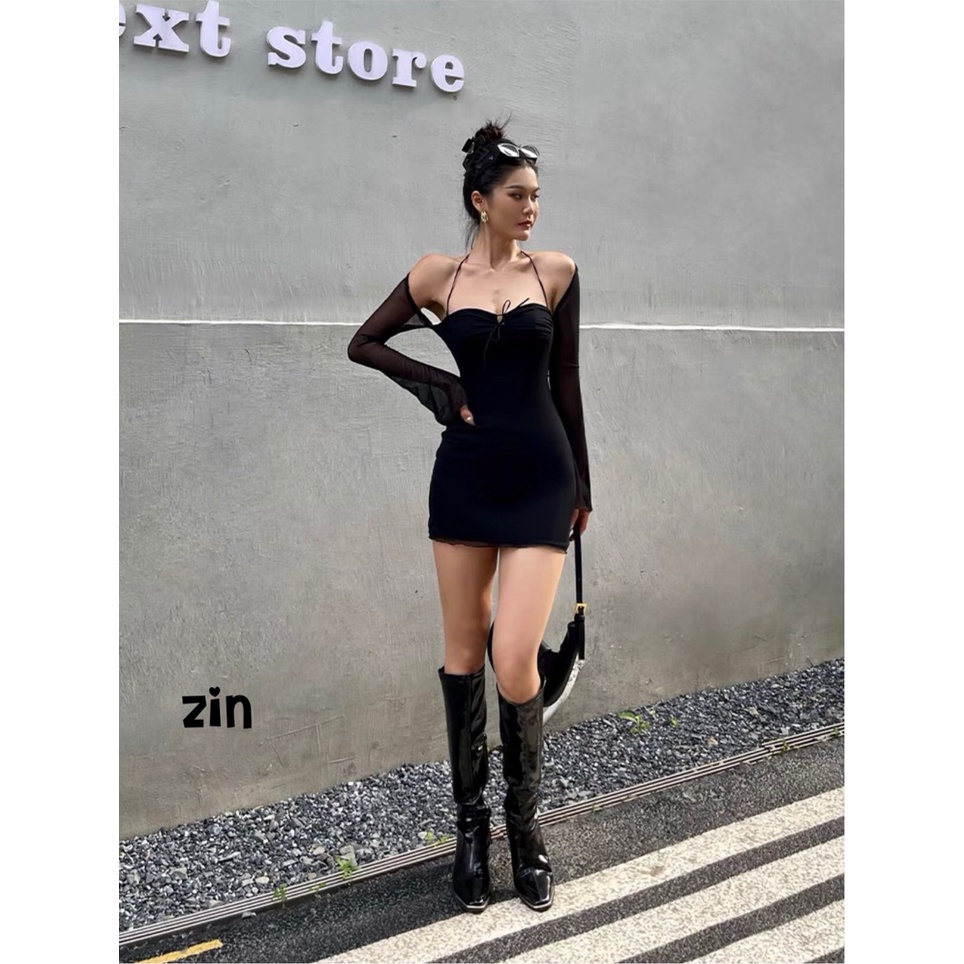 Váy lưới phối dây