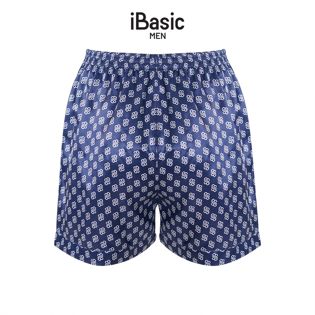 Quần đùi mặc nhà nam pyjama lụa satin hoạ tiết icon iBasic HOMM017B