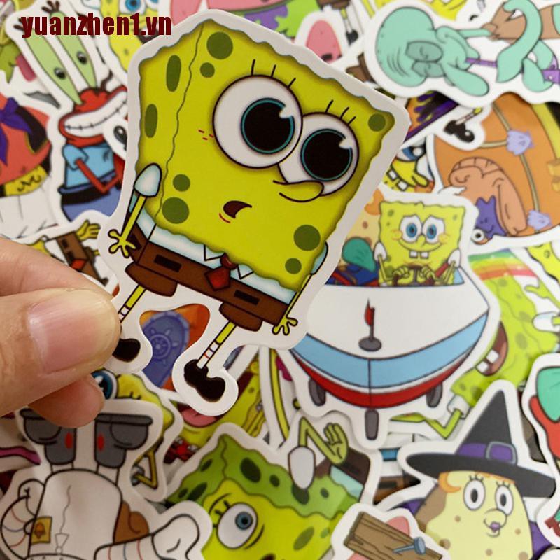 [YUANZHEN1] Gói 50 Miếng Dán Hoạt Hình SpongeBob Graffiti Cho Xe Máy Notebook