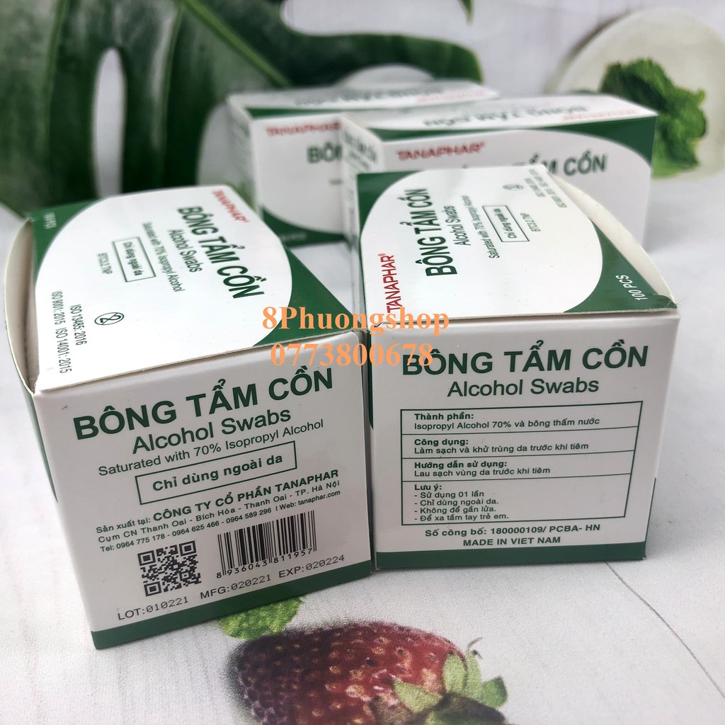 Bông tẩm cồn sát trùng TANAPHAR hộp 100 miếng tiện lợi - Bông tẩm cồn Tanaphar khử khuẩn vật dụng, sát trùng trước tiêm