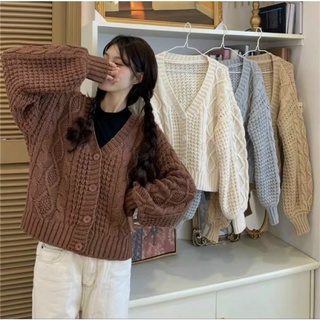Áo khoác cardigan len vặn thừng dáng ngắn
