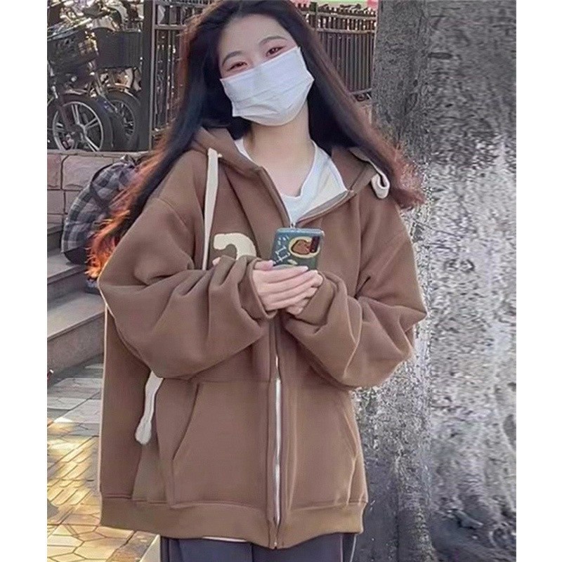 DUNEA Áo khoác hoodie mỏng phối khóa kéo cá tính dành cho nữ