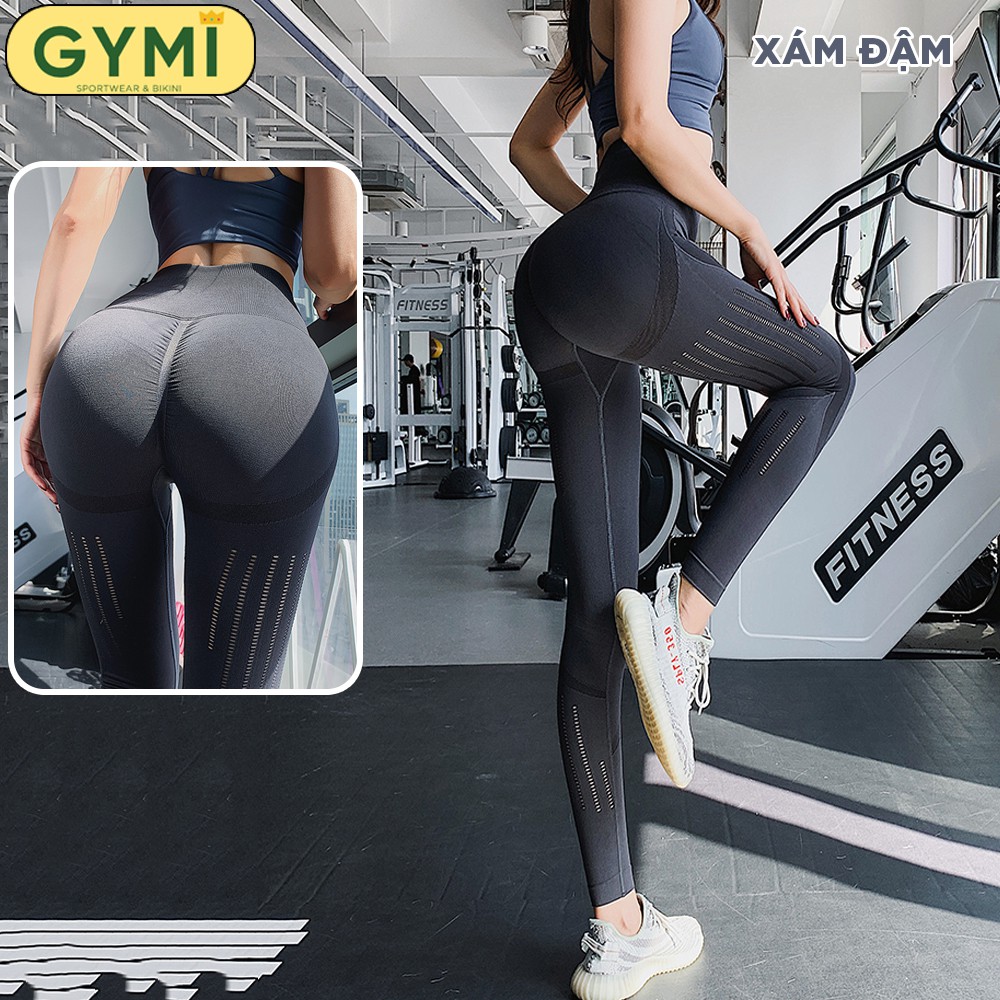 Quần tập gym yoga nữ chun mông GYMI QD22 dáng legging lưng cao nâng mông thể thao ống quần cắt lazer