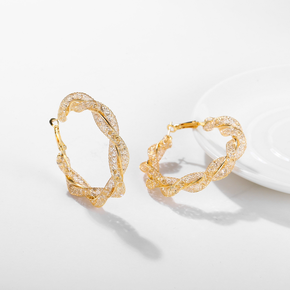 Bông tai mạ vàng dạng hình vòng thiết kế xoắn sáng tạo có đính đá lấp lánh dễ thương
