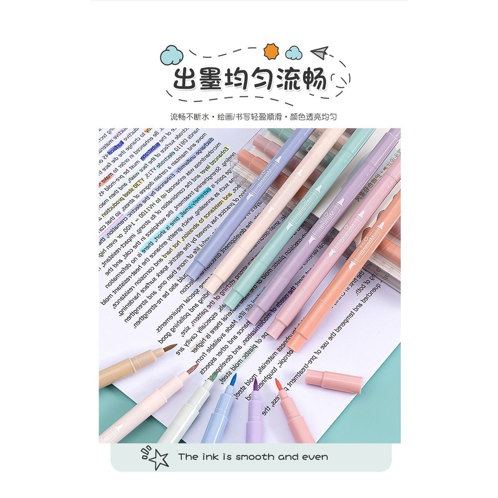 Bút highlight pastel 2 đầu morandi Lyanwn, bút đánh dấu nhớ dòng dạ quang cute nhiều màu marker dễ thương B49