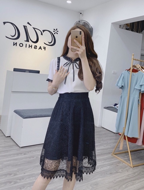 Áo sơ mi voan chấm bi  cao cấp cúc fashion