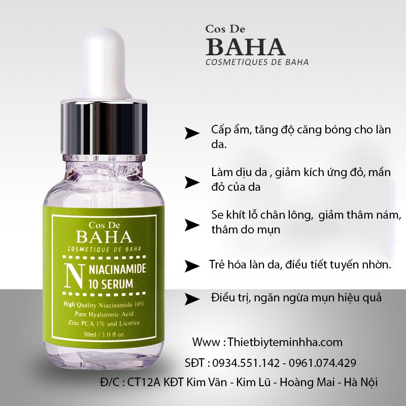 Serum Niacinamide 10% + Kẽm 1%- Hỗ Trợ Điều Tiết Dầu, giảm mụn 30ml, 60ml