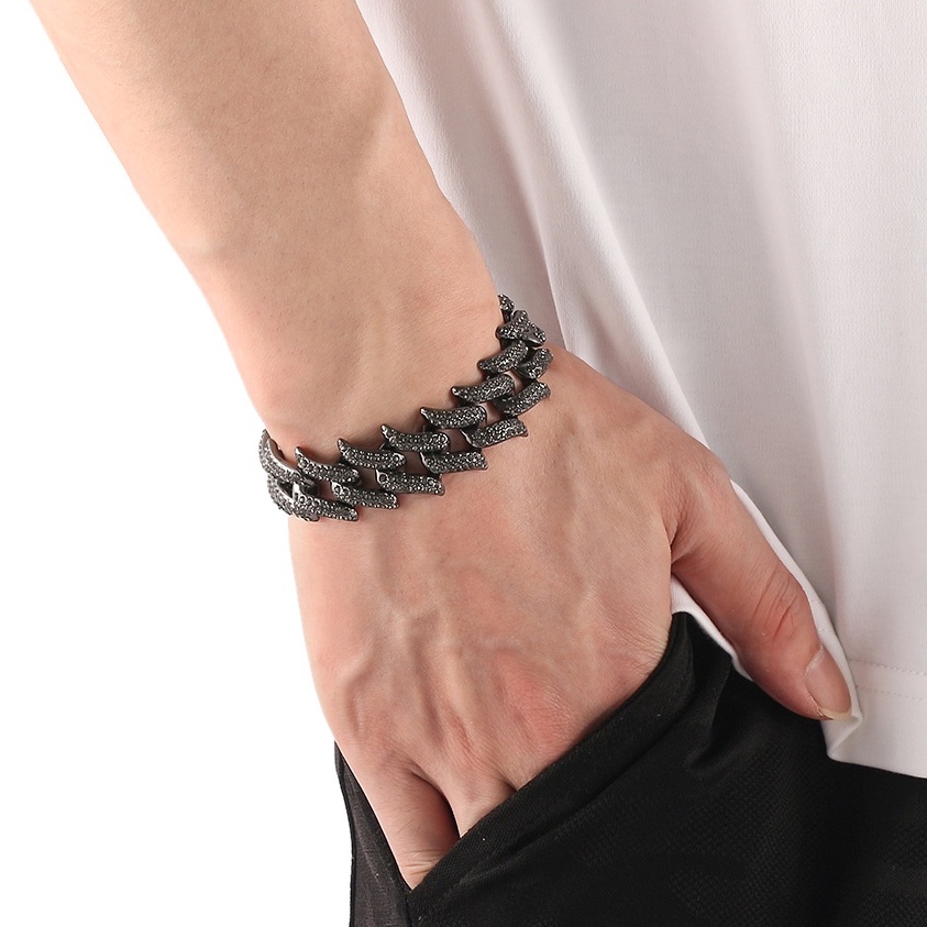 Vòng đeo tay dây xích đính đá toàn bộ phong cách hip Hop cho nam