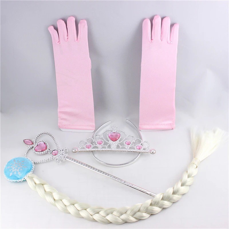 Set phụ kiện vương miện, gậy phép, bao tay, đuôi tóc công chúa elsa