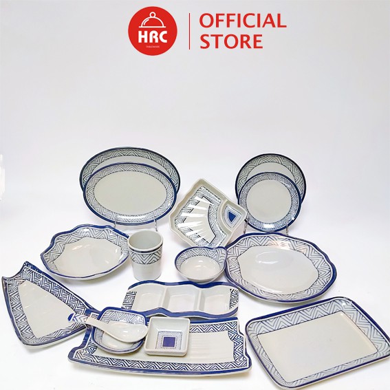 Bộ bát đĩa cao cấp [100% melamine] phong cách Hàn Quốc hoa văn xanh độc đáo