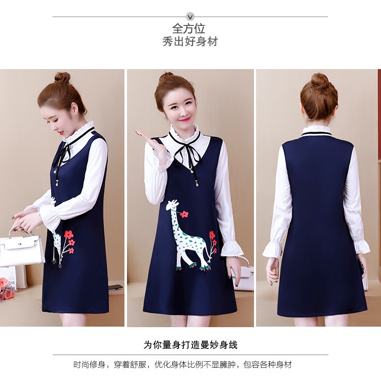 Đầm big size quảng châu thun phối áo trắng bèo cổ tay loe in hình  D906 | BigBuy360 - bigbuy360.vn