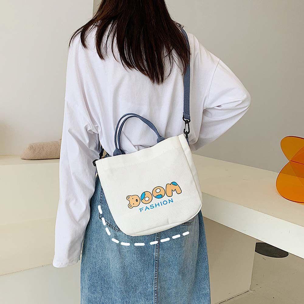 Túi Xách Đeo Vai Vải Canvas In Chữ Thời Trang Đáng Yêu Dành Cho Nữ