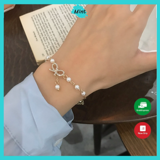 Vòng Tay Ngọc Trai Nhân Tạo ❤️FREESHIP❤️ Lắc Tay Hình Nơ Đính Đá Xinh Đẹp Kiểu Nhẹ Nhàng Thanh Lịch