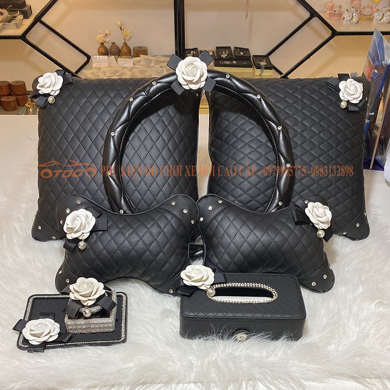 Gối Tựa Lưng Gối Tựa Cổ Hoa Chanel Sang Trọng Phụ Kiện Trang Trí Xe Hơi , Bọc Vô Lăng Xe Hơi
