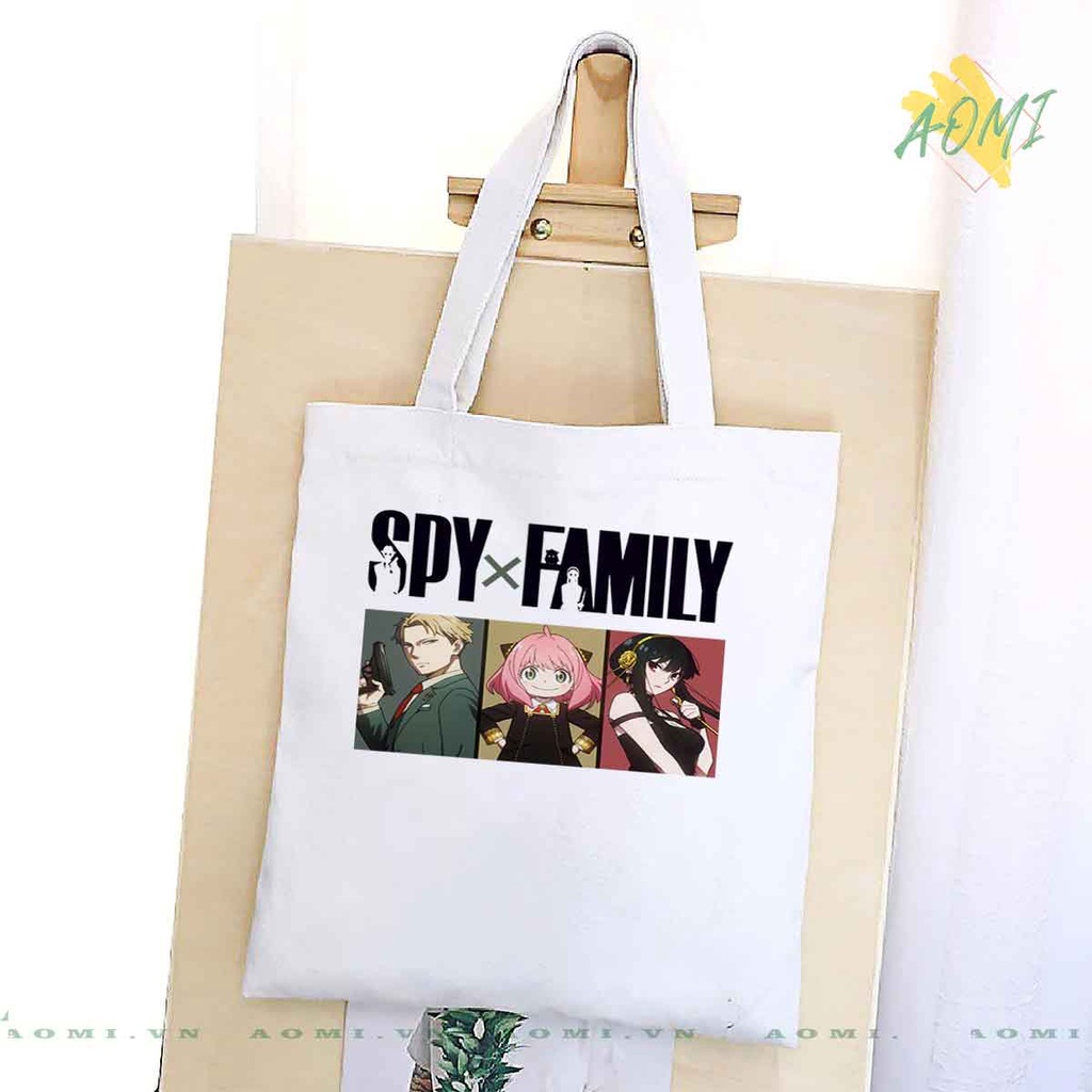 TOTE CANVAS SPY X FAMILY TÚI VẢI ĐEO VAI BAG CÓ KHÓA KÉO SIZE LỚN 33x38cm AOMIVN DU LỊCH DẠO PHỐ