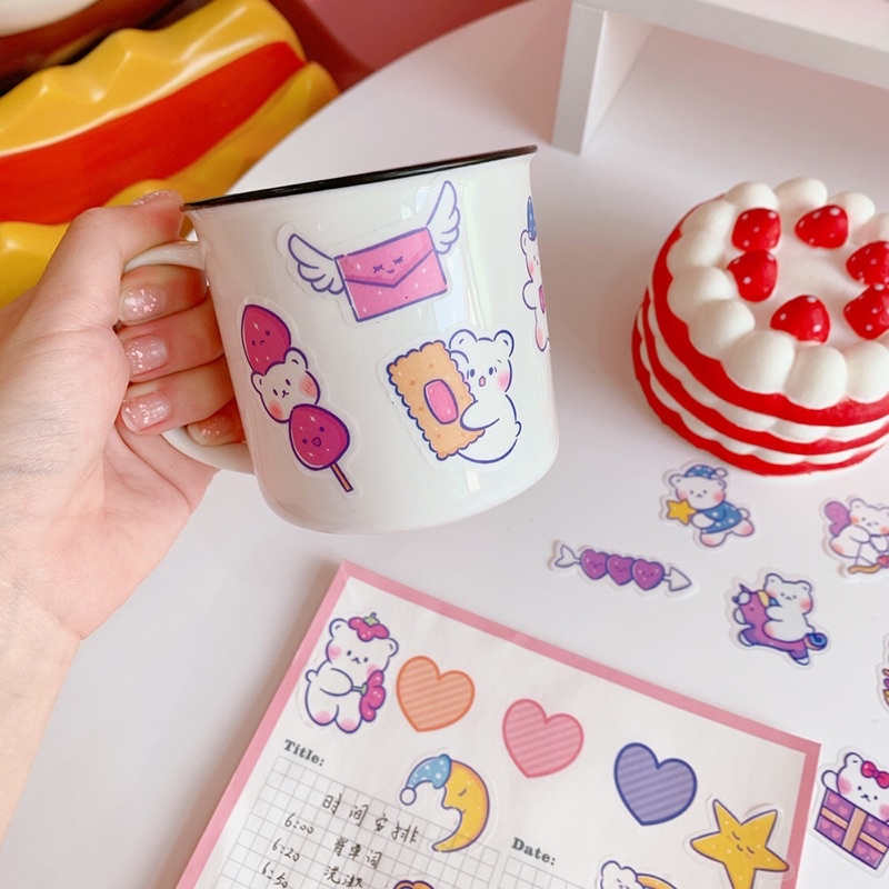 Set 40 tấm sticker cute hình con gấu trắng dễ thương hàng Quảng Châu trang trí sổ vở viết đồ dùng
