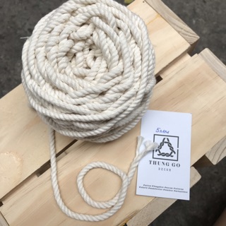 Dây thừng cotton macrame 3 xoắn 5mm TRẮNG KEM