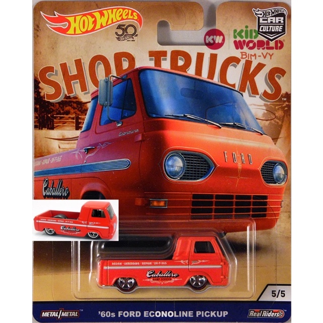 Xe mô hình Hot Wheels Car Culture Shop Trucks Series 2018 '60s Ford Econoline Pickup FLC24, bánh cao su.