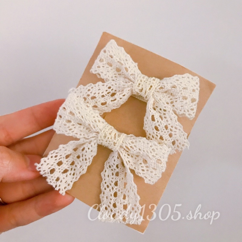 Set 2 kẹp nơ tiểu thư bằng ren xinh xắn cho bé và bạn nữ