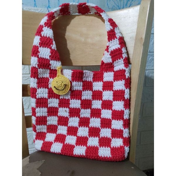 Túi len Checkered- túi len caro handmade
