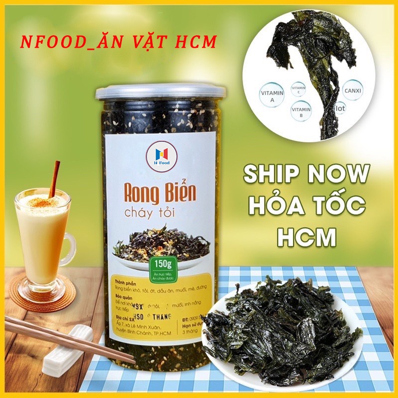 [ HCM ] Rong biển cháy tỏi lon 150gr - rong biển sấy giòn ăn liền