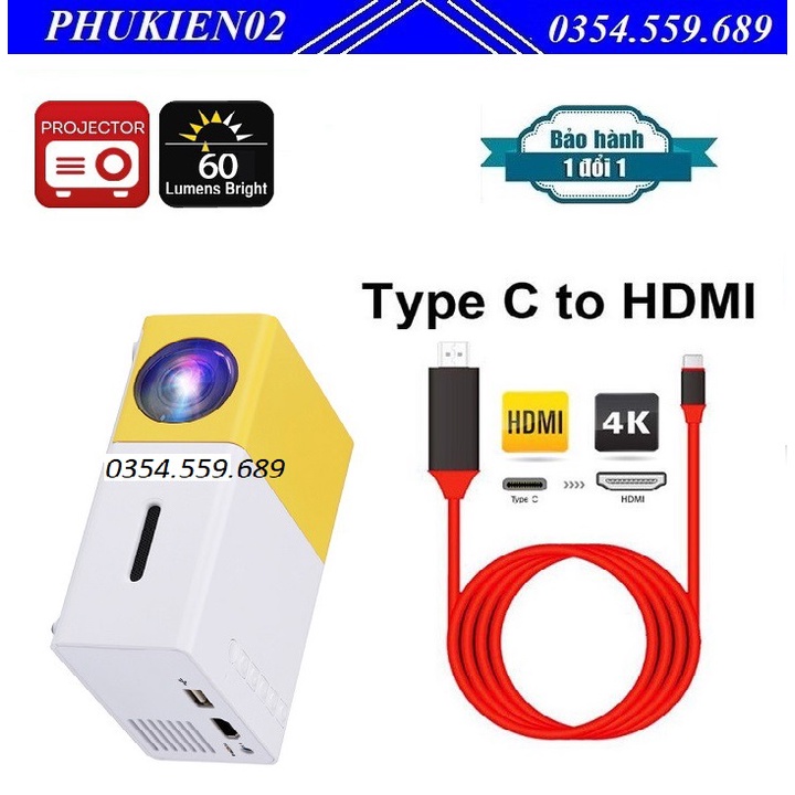 Máy chiếu Mini cho điện thoại YG-300 + Cáp HDMI 2K 4K Kết Nối Tivi Với Điện Thoai Qua Chân Type C