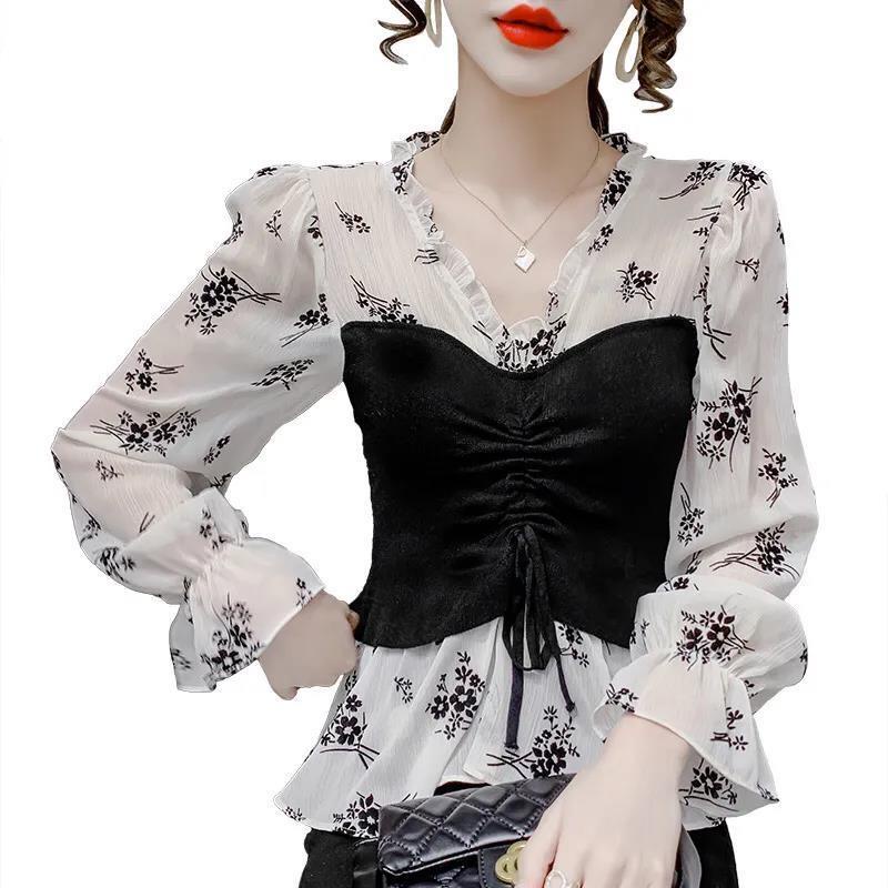 Women's 2022 new French vintage blouse horn sleeve shirt
