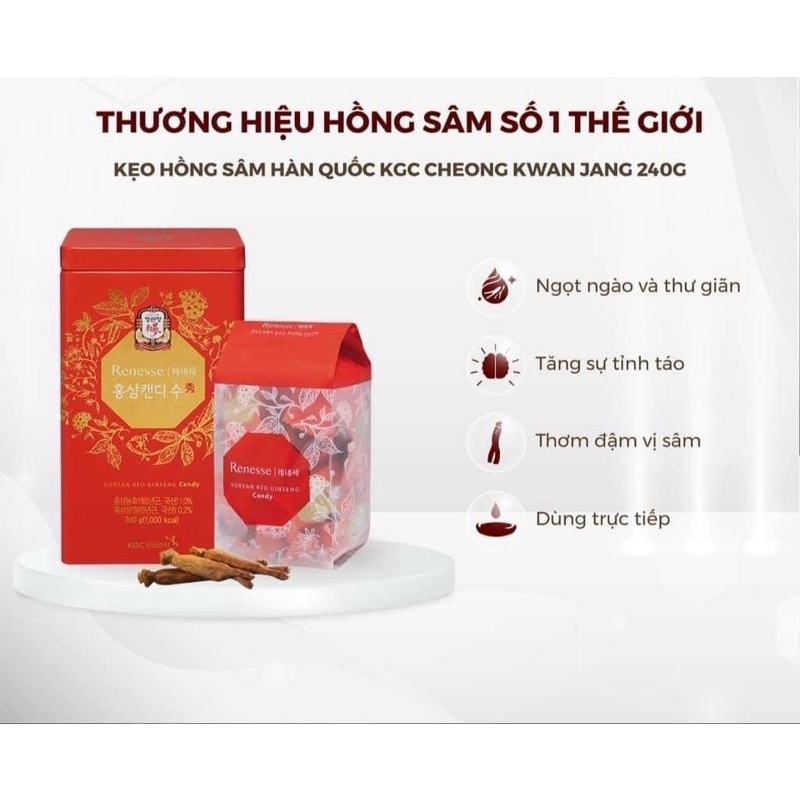 Kẹo Hồng Sâm Hàn Quốc Cao Cấp KGC Cheong Kwan Jang - Ginseng Candy 240g