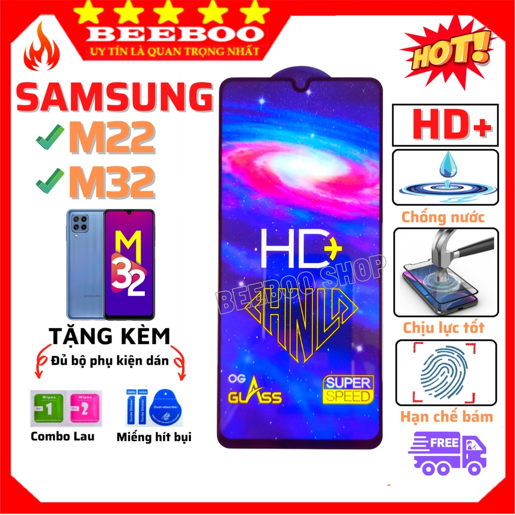 HD+ Mới Kính Cường Lực Samsung M22/ M32 - Full màn hình và trong suốt - Độ cứng 99H - Chống va đập tốt.
