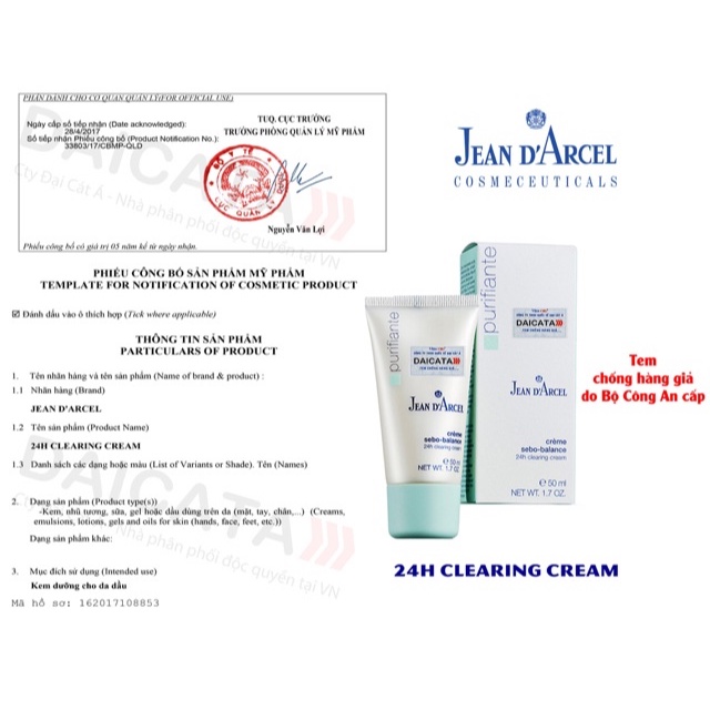 [TRỢ GIÁ] Kem dưỡng giúp giảm mụn 24h Jean Darcel_ 24h clearing cream