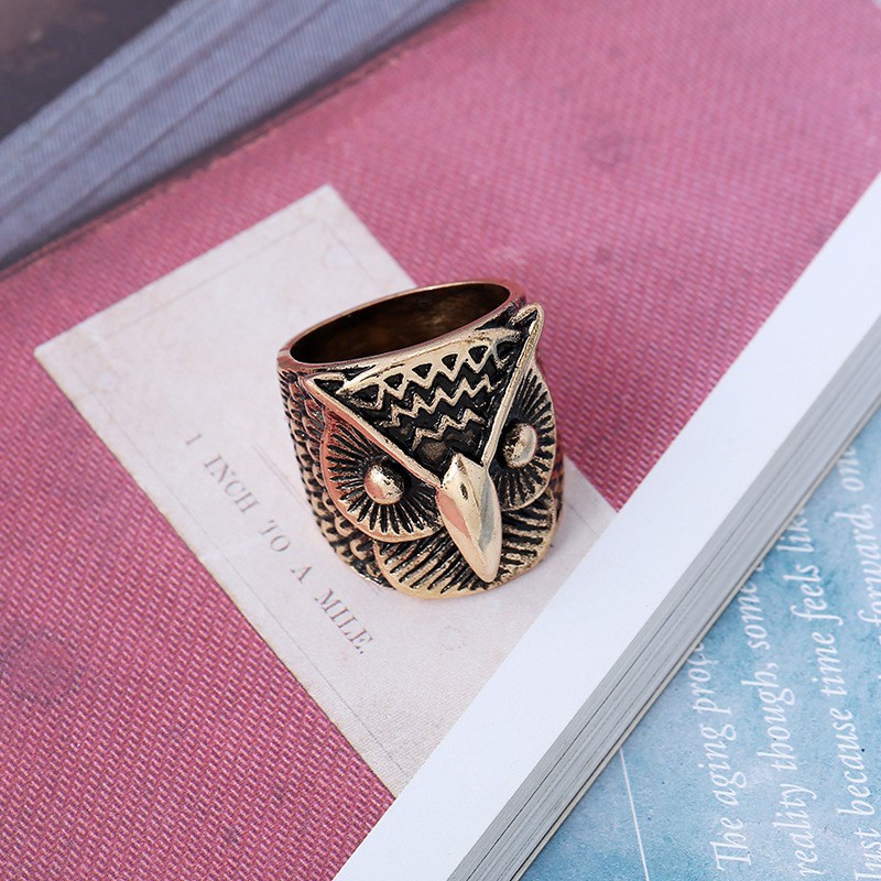 Nhẫn nam thép không rỉ đầu cú phong cách vintage