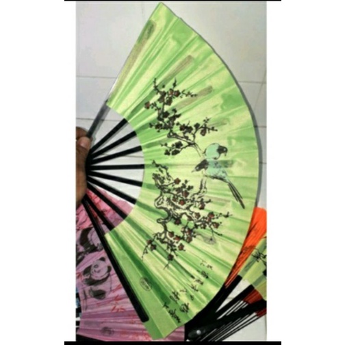 Một chiếc quạt nan Nhựa Vải có 10 nan và dài 24 cm có in hình (chỉ phân loại màu còn hình ngẫu nhiên)