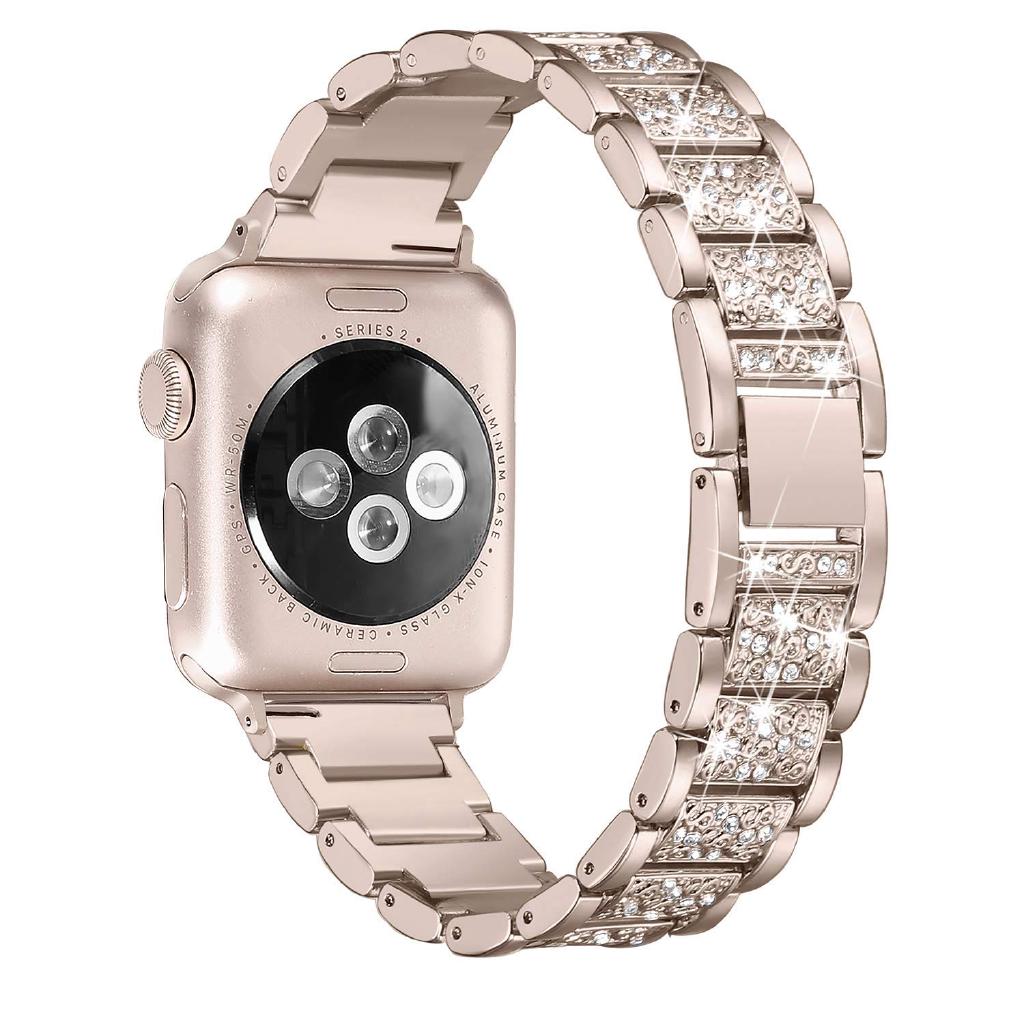 Dây đeo mắt xích đính đá bằng kim loại thay thế cho Apple Watch 4 3 2 1