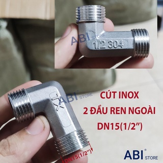 Cút inox 21, cút 2 đầu ren ngoài dn15, co góc vuông 90 độ