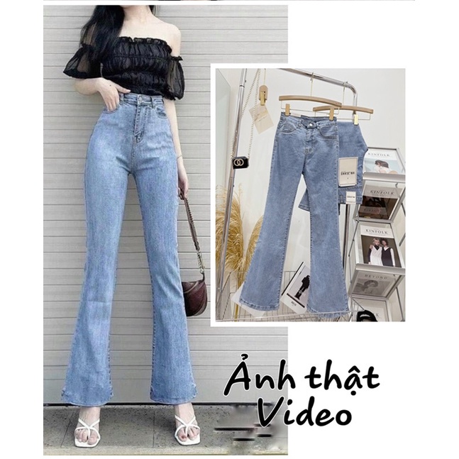 Giá Tốt- Quần Bò Ống Loe Lưng Cao- Quần Jeans ống loe Lưng cao siêu hack dáng