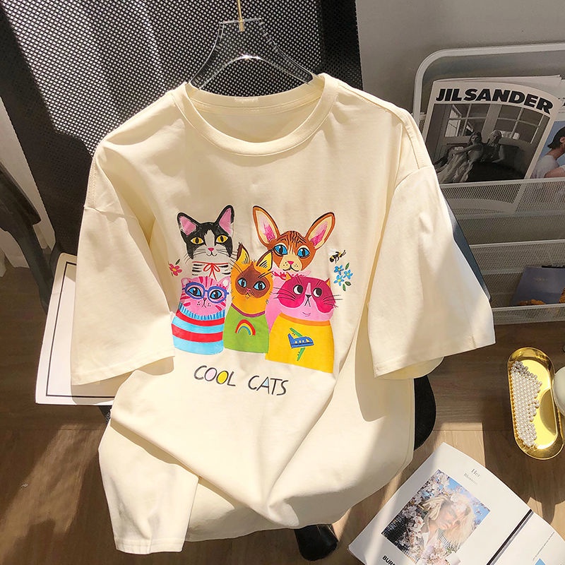 Áo Thun 100% Cotton Tay Ngắn Cổ Tròn In Chữ Thoải Mái Dễ Phối Đồ Cho Bé Gái