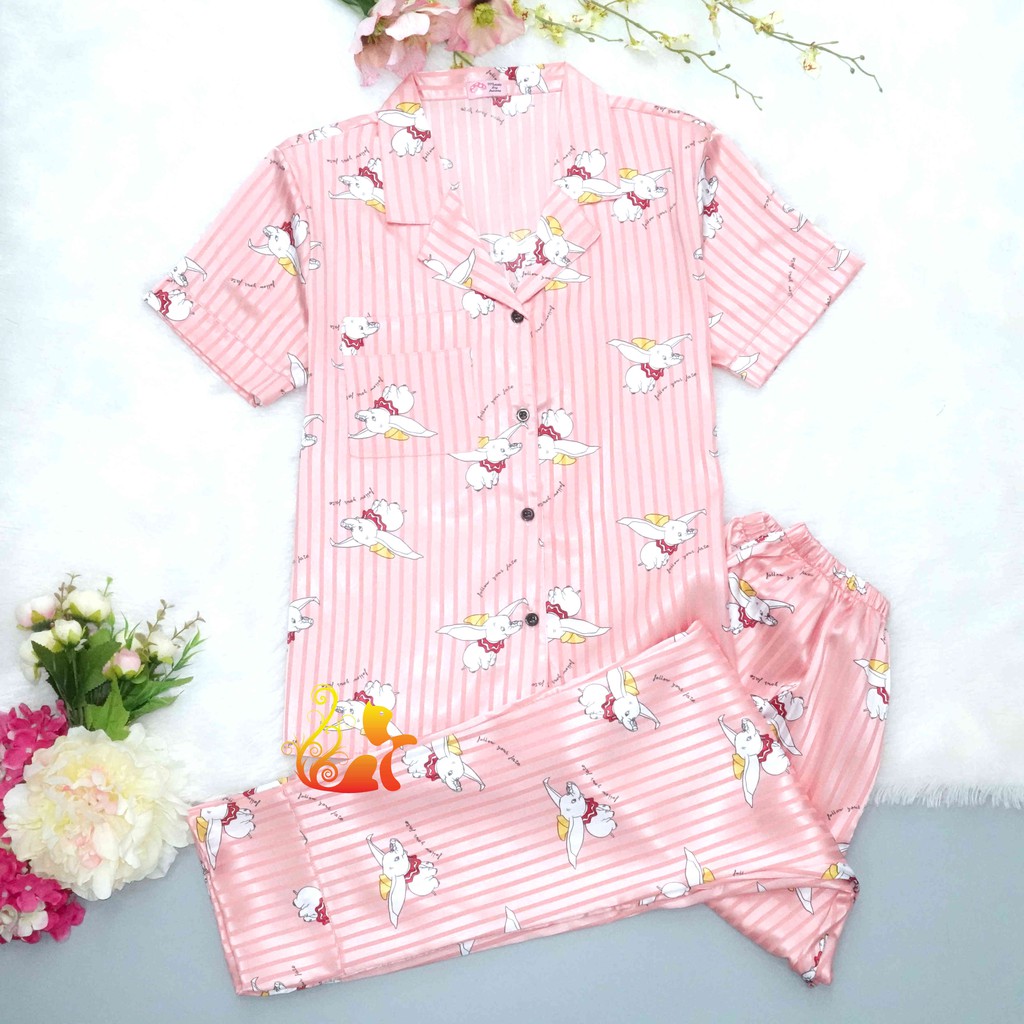 Đồ Bộ Mặc Nhà "Voi Bay " Pijama Lụa Gấm Quần Dài Cao Cấp - Siêu Mát - Dưới 55kg.