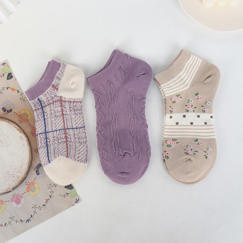 Vớ Thuyền In Hoa Màu Tím Khoai Môn Phong Cách Harajuku Nhật Bản Dễ Thương Dành Cho Học Sinh