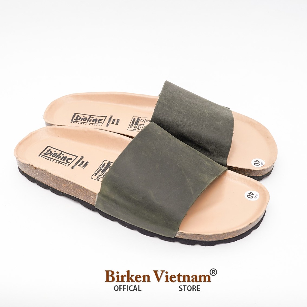 DK05 - Dép Birken Đế Trấu Thiết Kế Unisex Nam và Nữ Quai Dép Da Bò Nguyên Tấm Bioline Vietnam