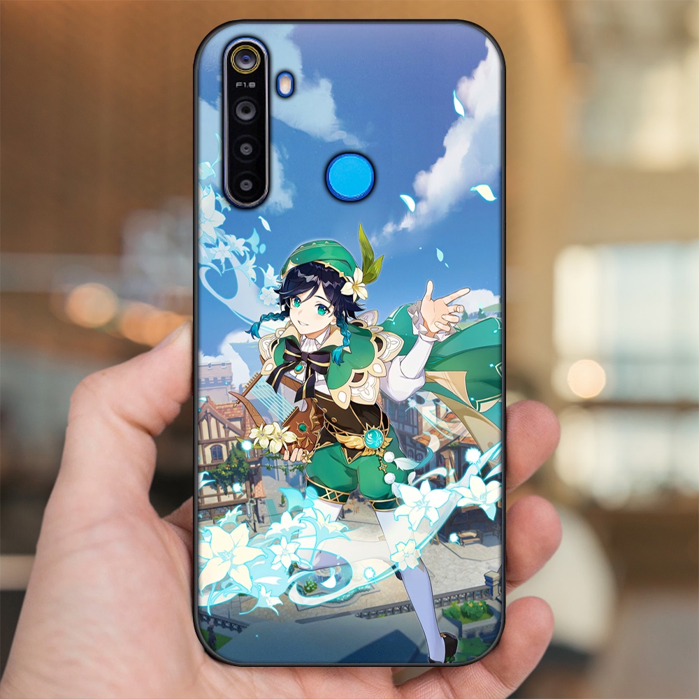 Ốp lưng Realme 5, 5 Pro viền đen in hình Venti Genshin Impact